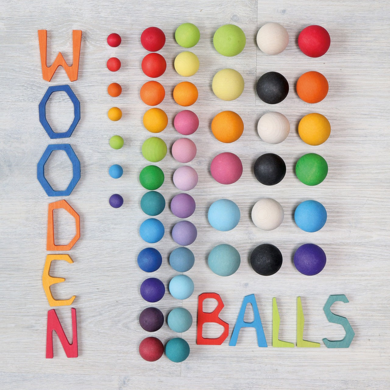 Rainbow Small Wooden Balls | 12-Piece Wooden Ball Set | Sorting & Stacking Toys for Kids