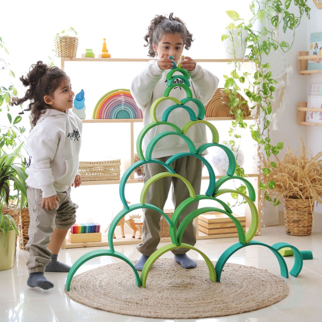 Large Meadow Green Rainbow | 12 Pieces | Wooden Stacking Toys for Kids | Open-Ended Play