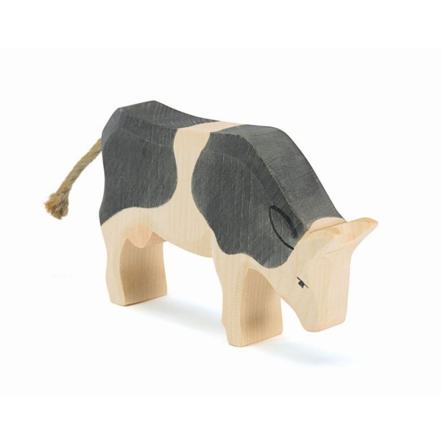 Black & White Cow, Eating | Farm Animal Figure | Wooden Toys for Kids