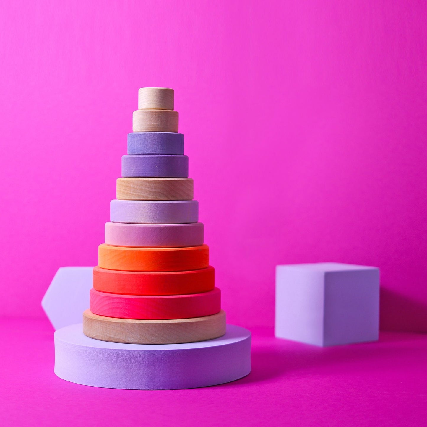 Neon Pink Conical Tower Stacker | Grimm's X Neon Collection