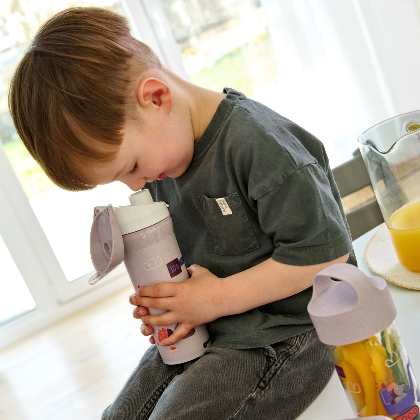 Trucks | Kids Water Bottle - Organic Purple Grey | 500 ml | Organic Bio-Circular | Made in Germany