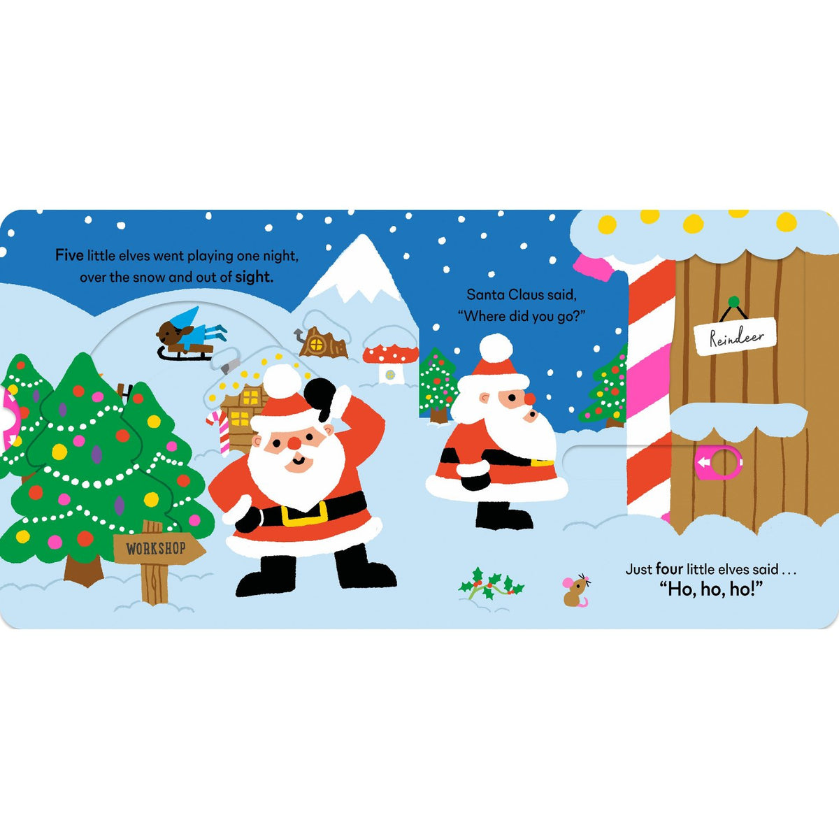 Sample pages (5) from 'Five Little Elves' by Alex Barrow - children's board book