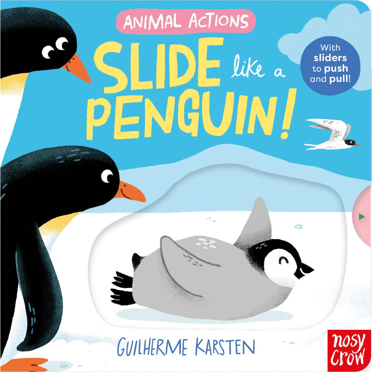 Children's board book cover: 'Animal Actions: Slide Like a Penguin' by Guilherme Karsten