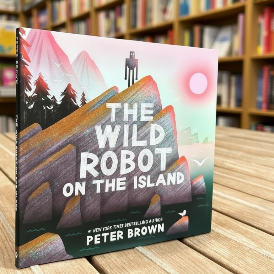 Book 'The Wild Robot on the Island' by Peter Brown in the BeoVERDE children's bookshop