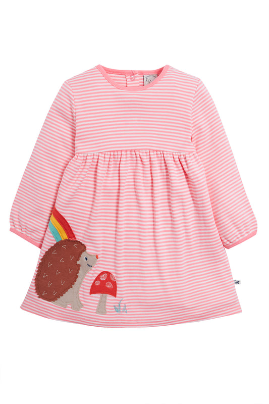 Guava Pink Stripe - Hedgehog | Dea Dress | Long Sleeve Dress | GOTS Organic Cotton