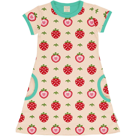 Maxomorra Strawberry Short Sleeve Dress | Swedish Vibes Collection | GOTS Organic Cotton | Front | BeoVERDE Ireland
