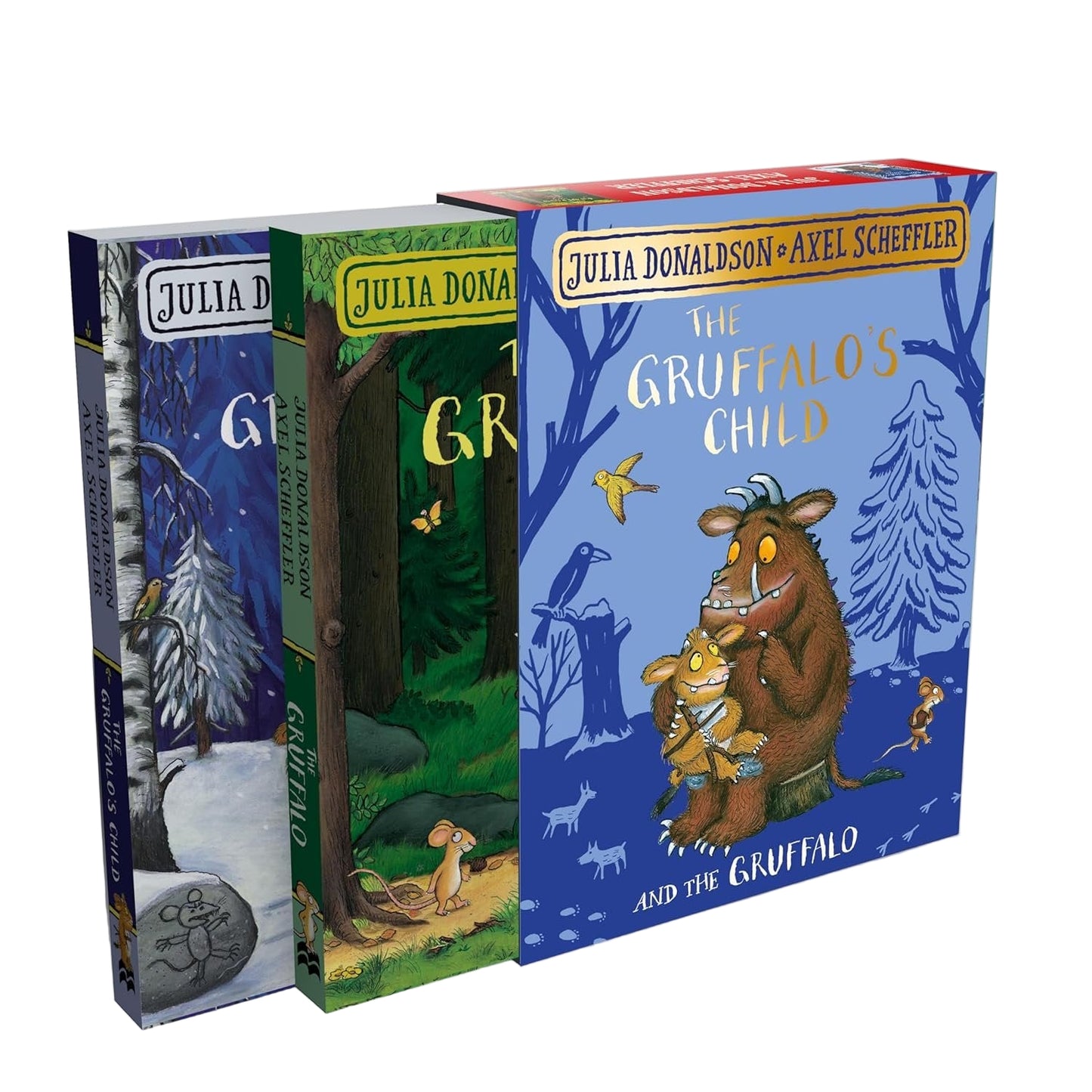 Two books from Julia Donaldson featuring the Gruffalo board books and slipcase on a white background