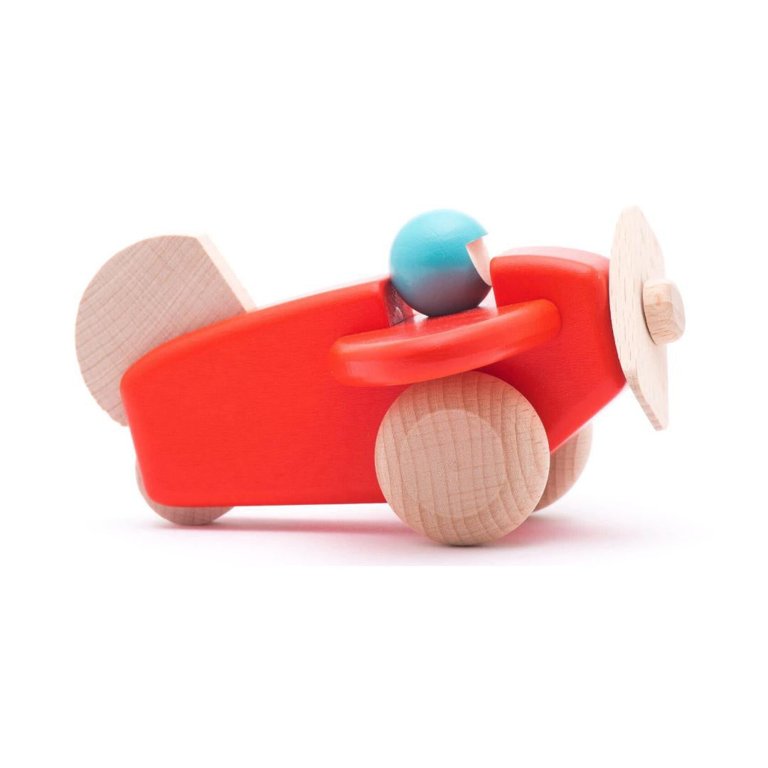 Coral Red Plane with Pilot | Wooden Activity Toy for Babies & Toddlers