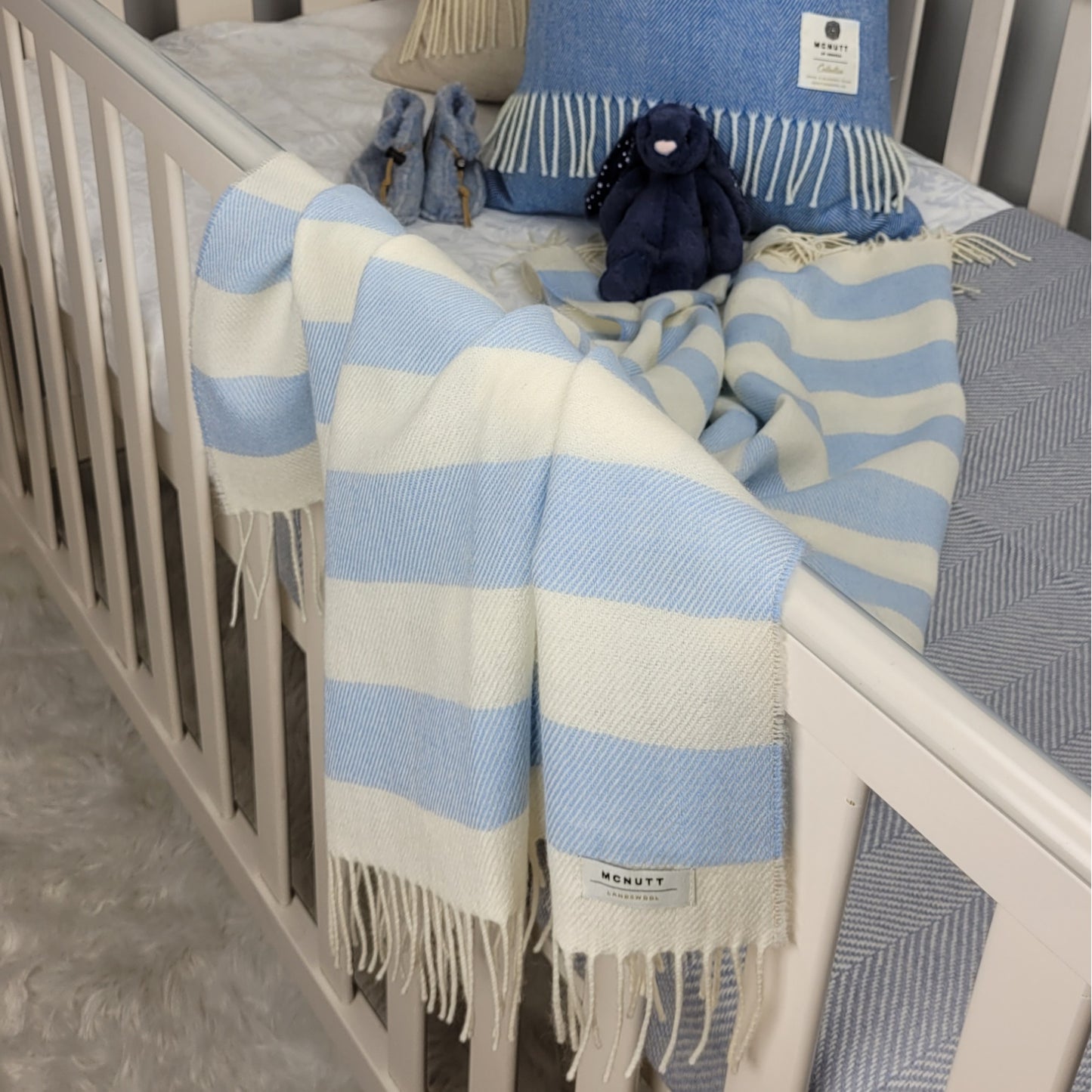 Whispering Blue | Merino Lambswool Baby Blanket | Made in Downings, Co. Donegal