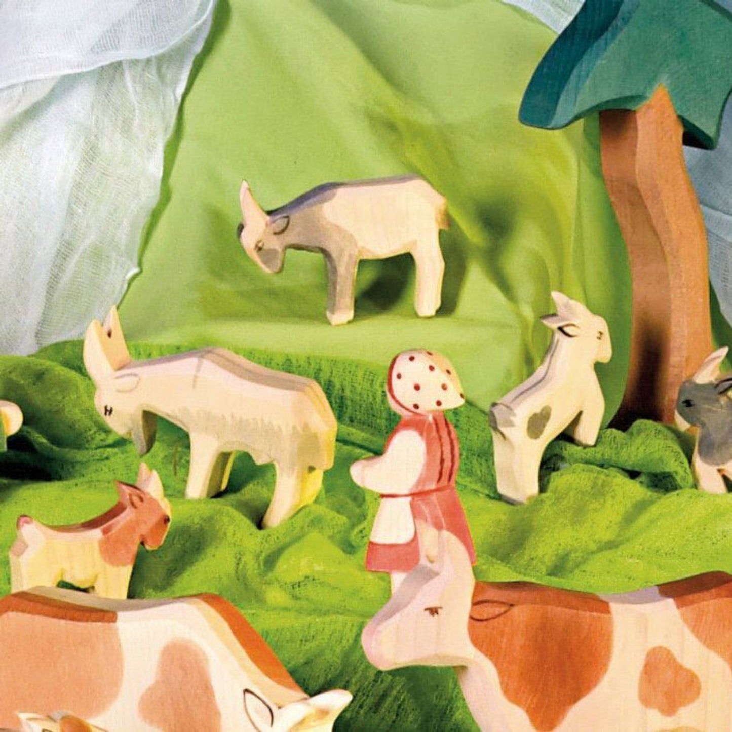Goat, Head Low | Farm Animal Figure | Wooden Toys for Kids