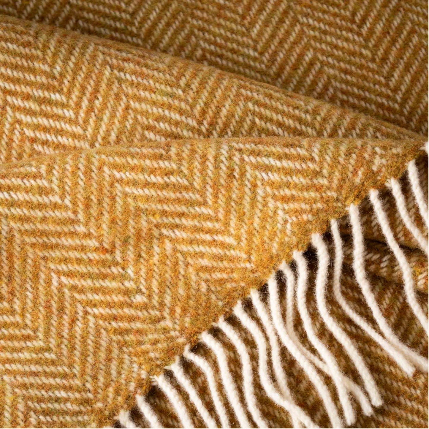 Mustard Mix Herringbone Pattern | Cashmere Throw Blanket | Made in Nenagh, Co. Tipperary