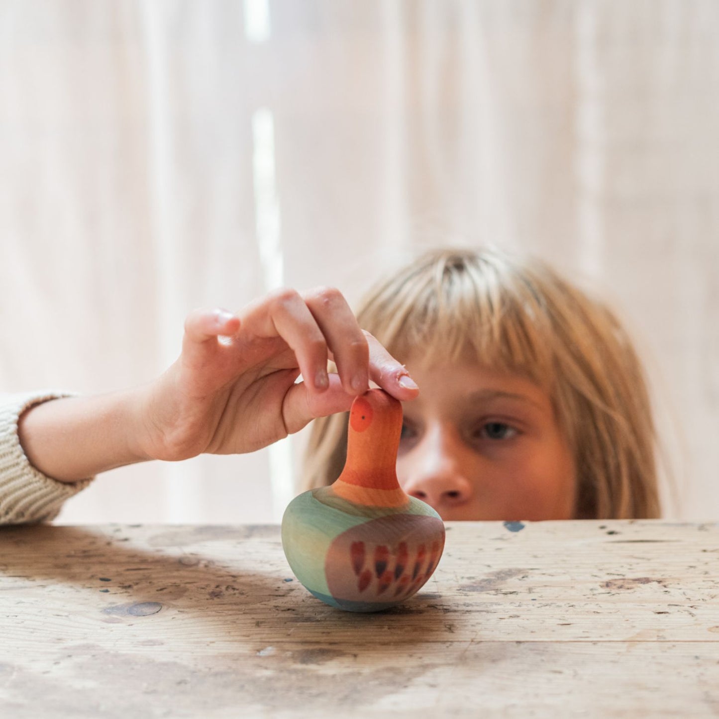 Mellow Orange Wobble Bird | Wooden Animal for Kids | Open-Ended Play Set