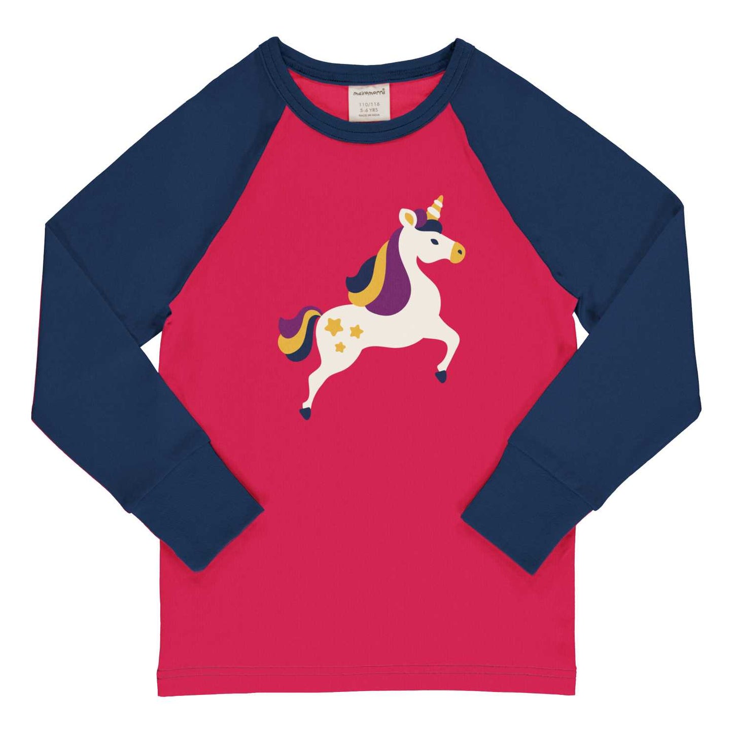 Maxomorra Unicorn Long Sleeve Raglan Top | Forest Collection | GOTS Organic Cotton | Front | BeoVERDE Ireland