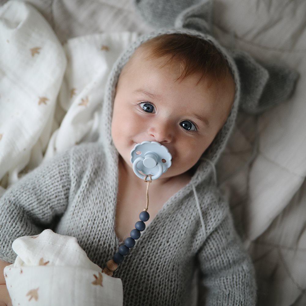 Powder Blue | Daisy | Round Latex Pacifier | Made in Denmark