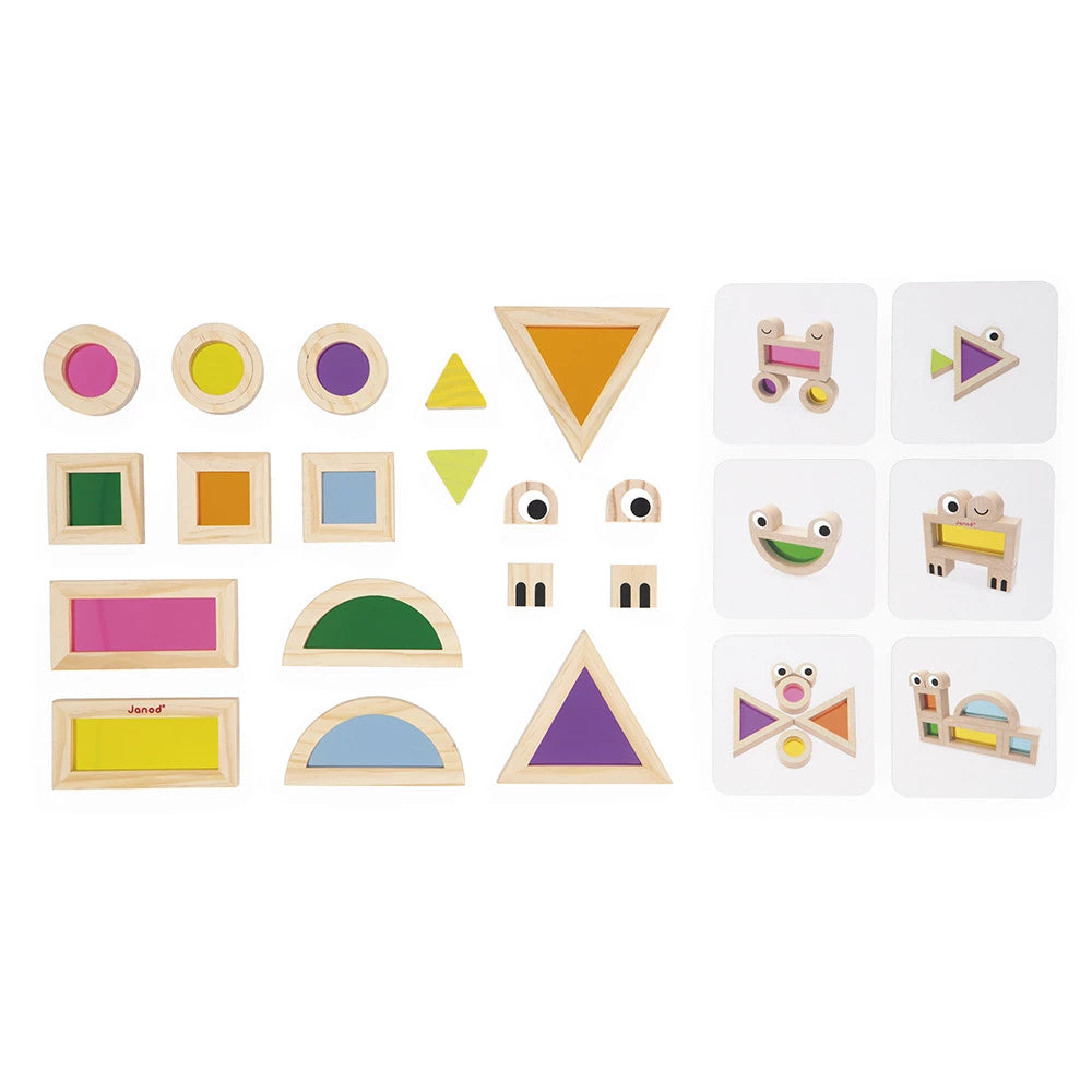 Translucent Blocks | Wooden Blocks with Coloured See-Through Centre | Sensory Kids Activity Toy
