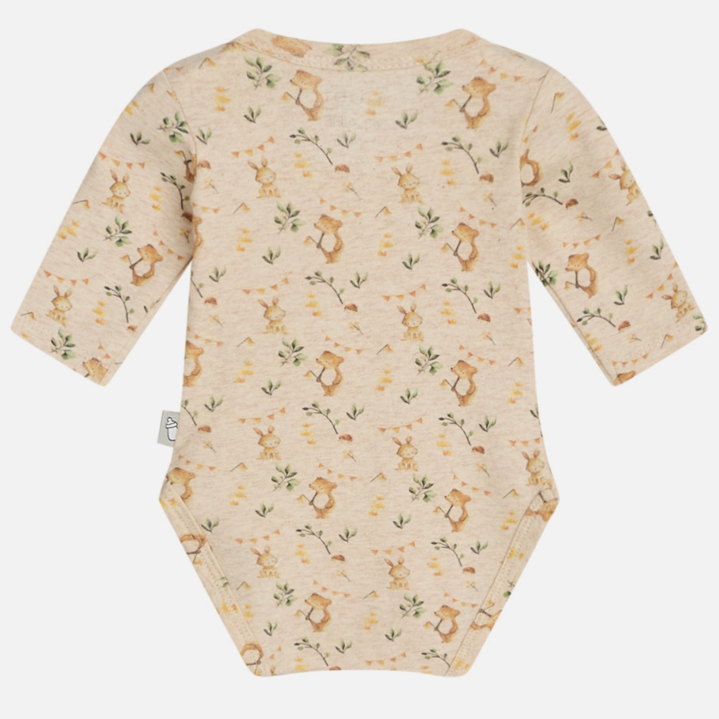Flower & Animal | Wheat Yellow | Long Sleeve Baby Bodysuit | GOTS Organic Cotton