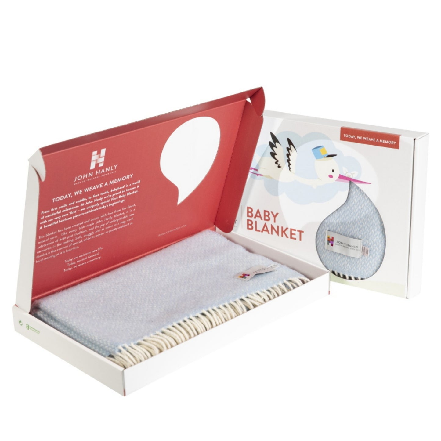 John Hanly Irish Cashmere Baby Blanket | Baby Blue Herringbone Pattern | Cashmere Blanket | Baby Blanket in Presentation Box | BeoVERDE Ireland