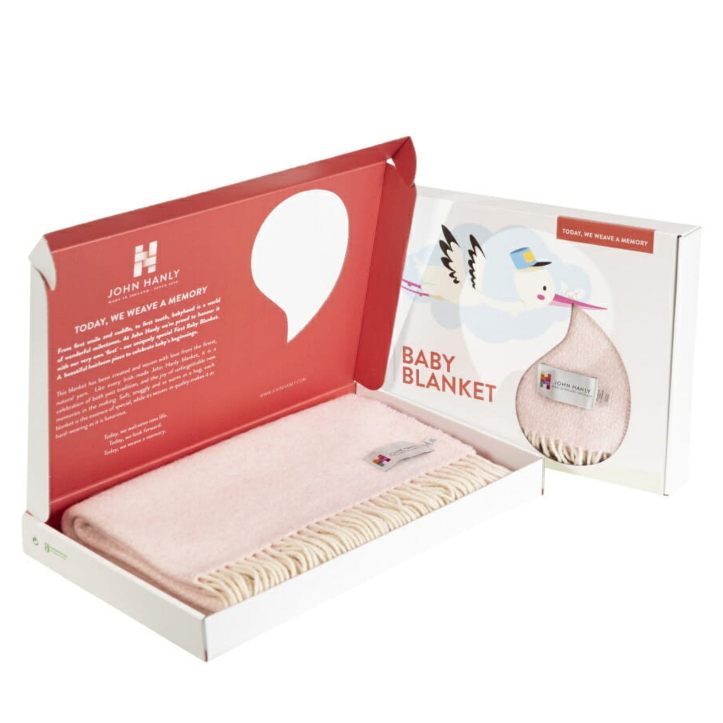 John Hanly Irish Cashmere Baby Blanket | Baby Pink Herringbone Pattern | Cashmere Blanket | Baby Blanket in Presentation Box | BeoVERDE Ireland