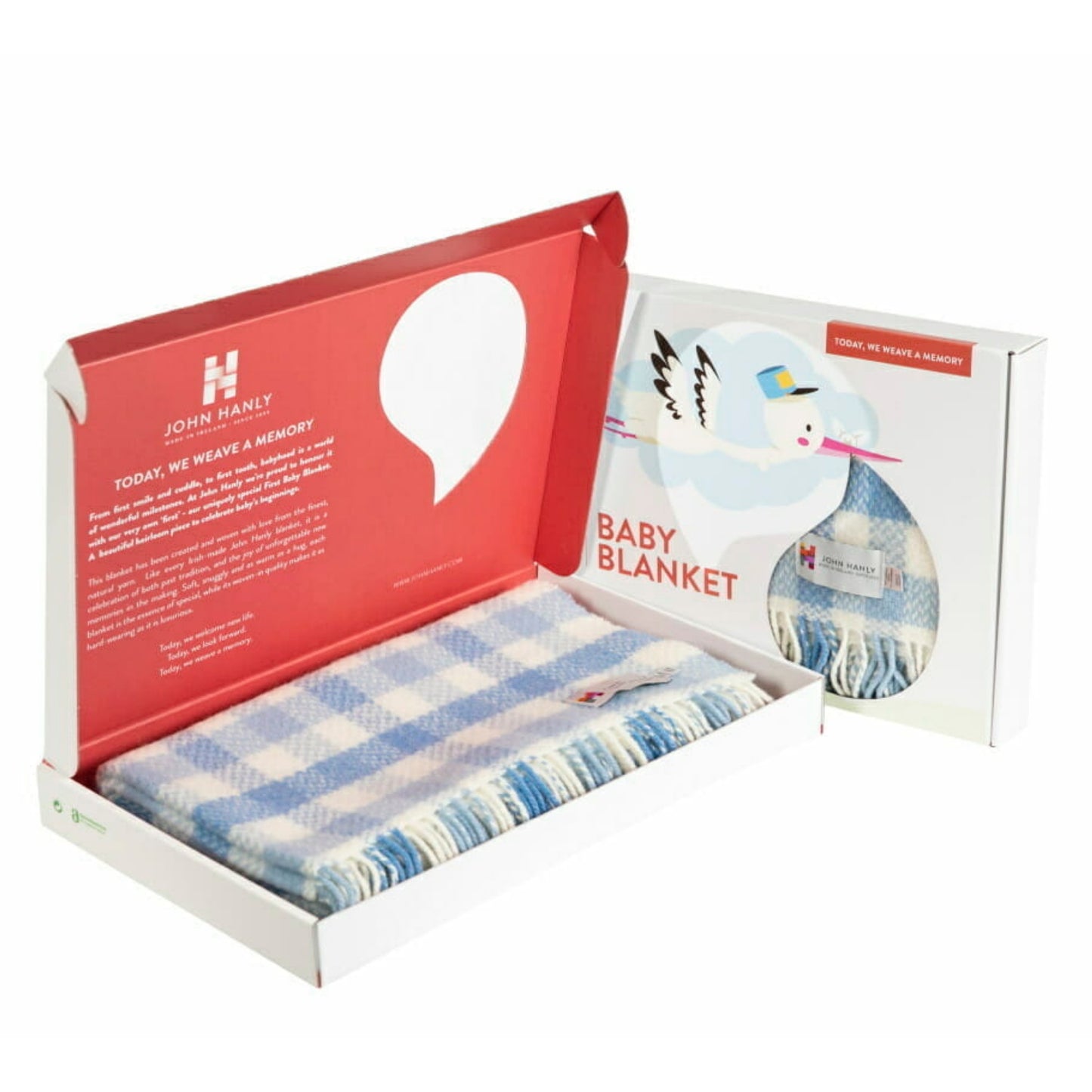 John Hanly Irish Cashmere Baby Blanket | Blue Block Check Pattern | Cashmere Blanket | Baby Blanket in Presentation Box | BeoVERDE Ireland