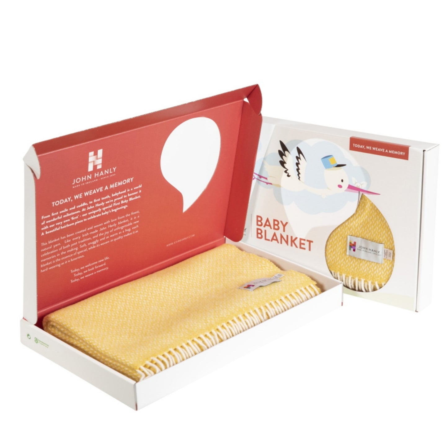 John Hanly Irish Cashmere Baby Blanket | Yellow Herringbone Pattern | Cashmere Blanket | Baby Blanket in Presentation Box | BeoVERDE Ireland