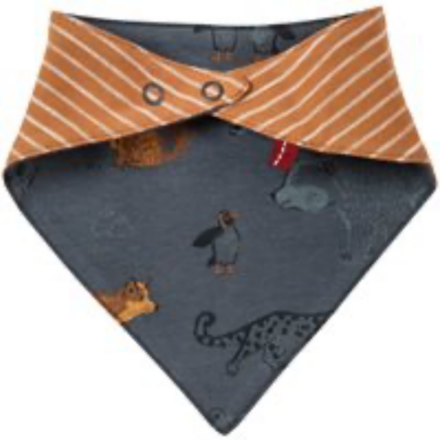 People WEAR ORGANIC Wild Animals | Reversible Bandana Bib | GOTS Organic Cotton | Front: Cinnamon Stripes | BeoVERDE Ireland