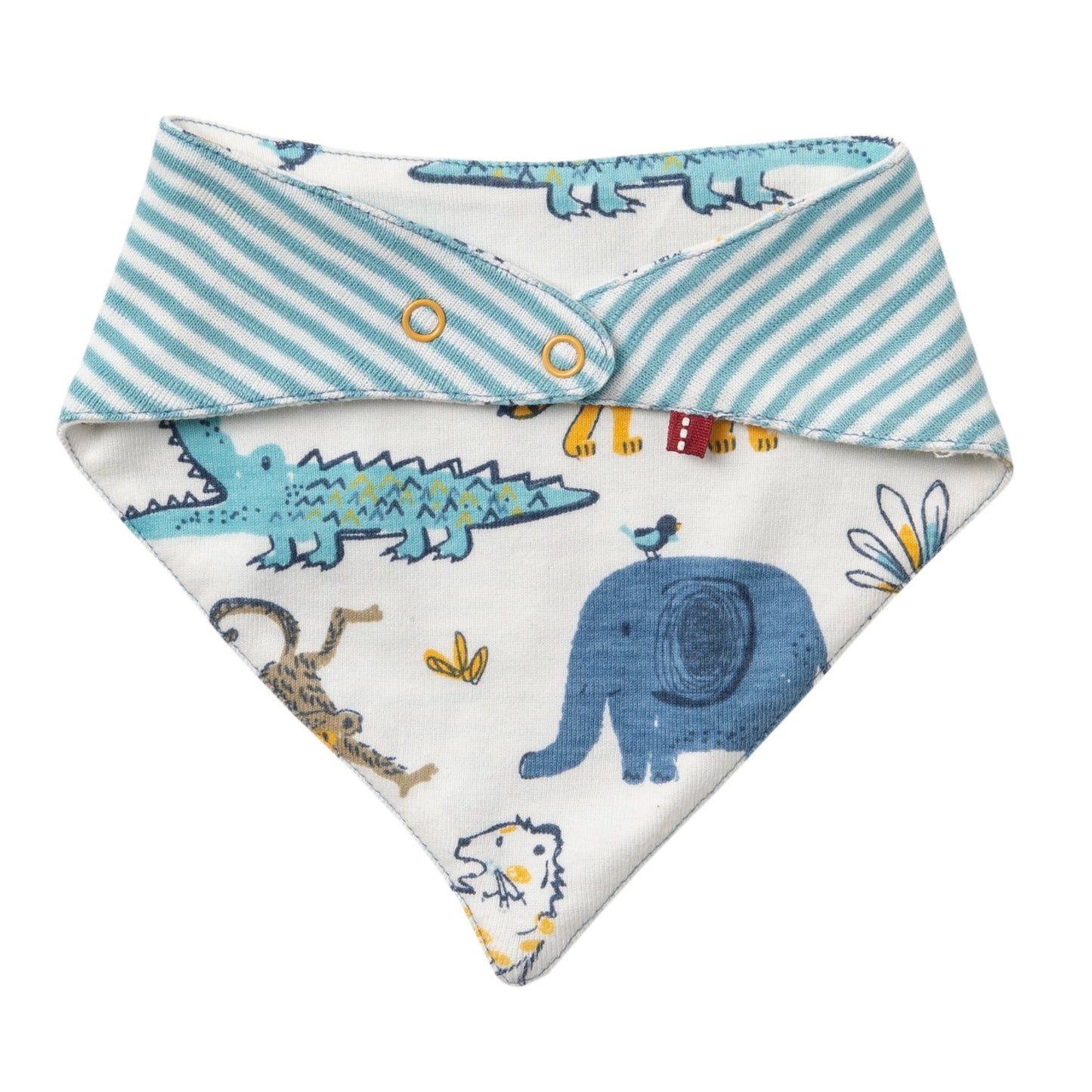 People WEAR ORGANIC Safari | Reversible Bandana Bib | GOTS Organic Cotton | Back: Turquoise Stripes | BeoVERDE Ireland