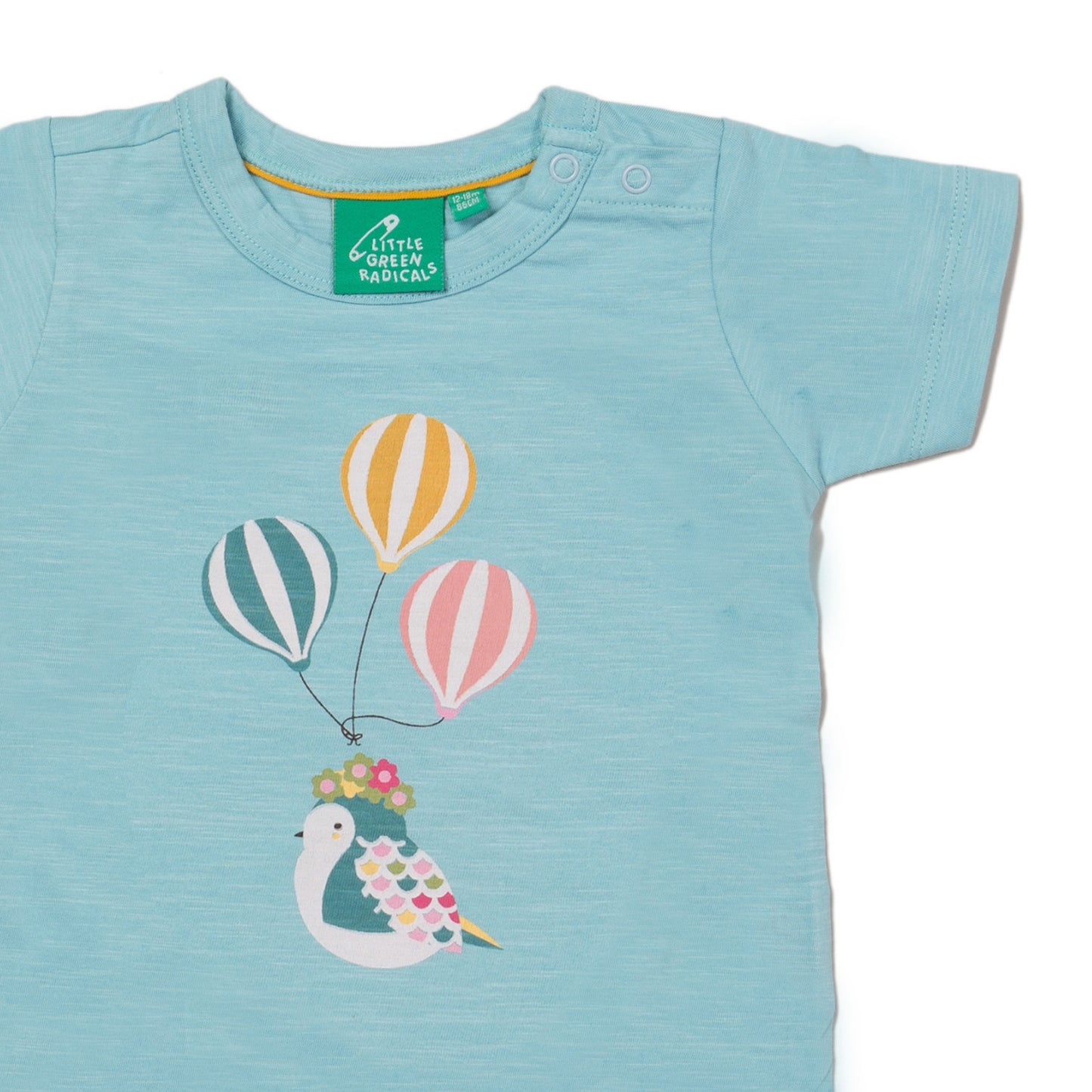 Little Green Radicals Balloons | Short Sleeve Baby T-Shirt | GOTS Organic Cotton | Front Close-up | BeoVERDE Ireland