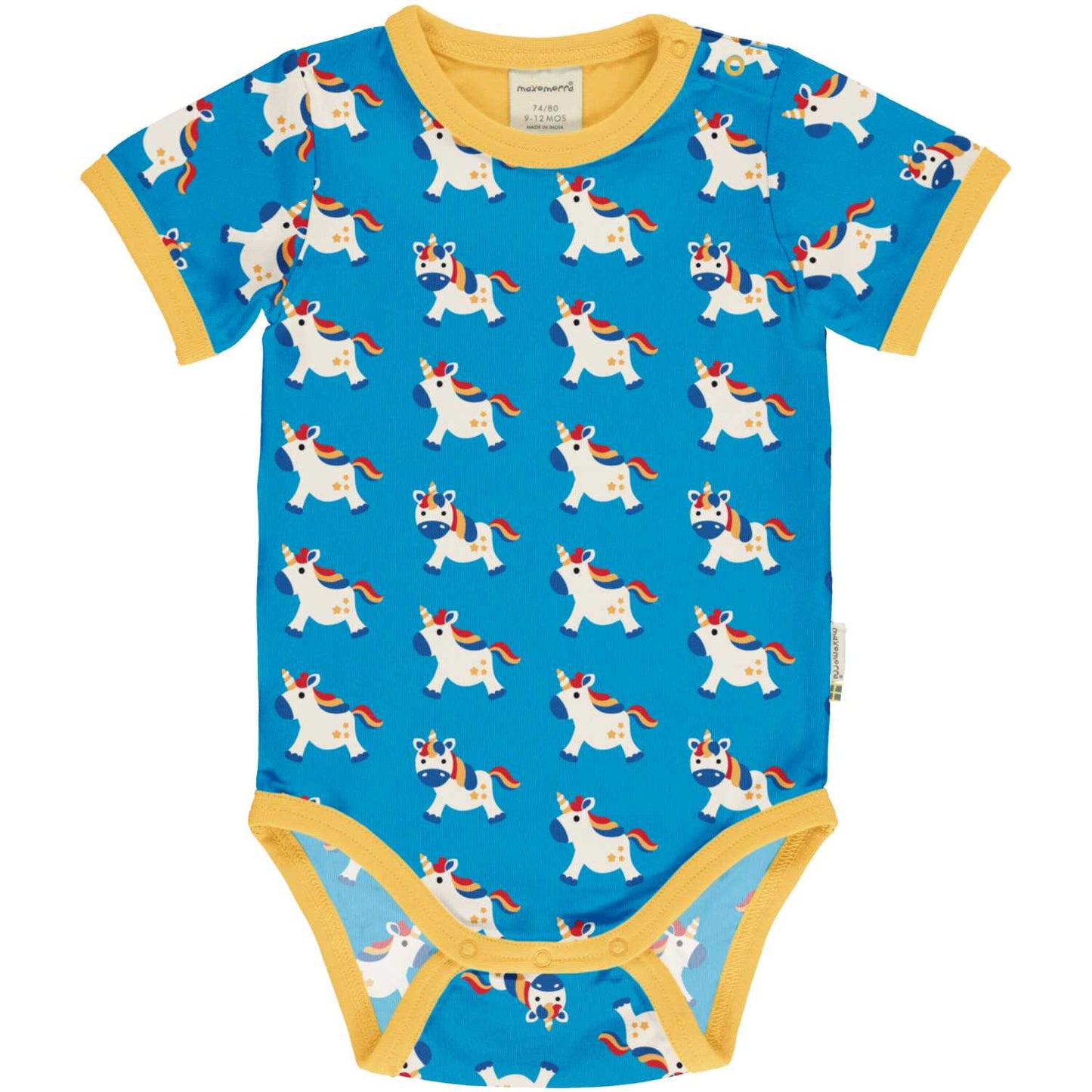 Maxomorra Unicorn Short Sleeve Body | GOTS Organic Cotton | Baby Bodysuit | Front | BeoVERDE Ireland