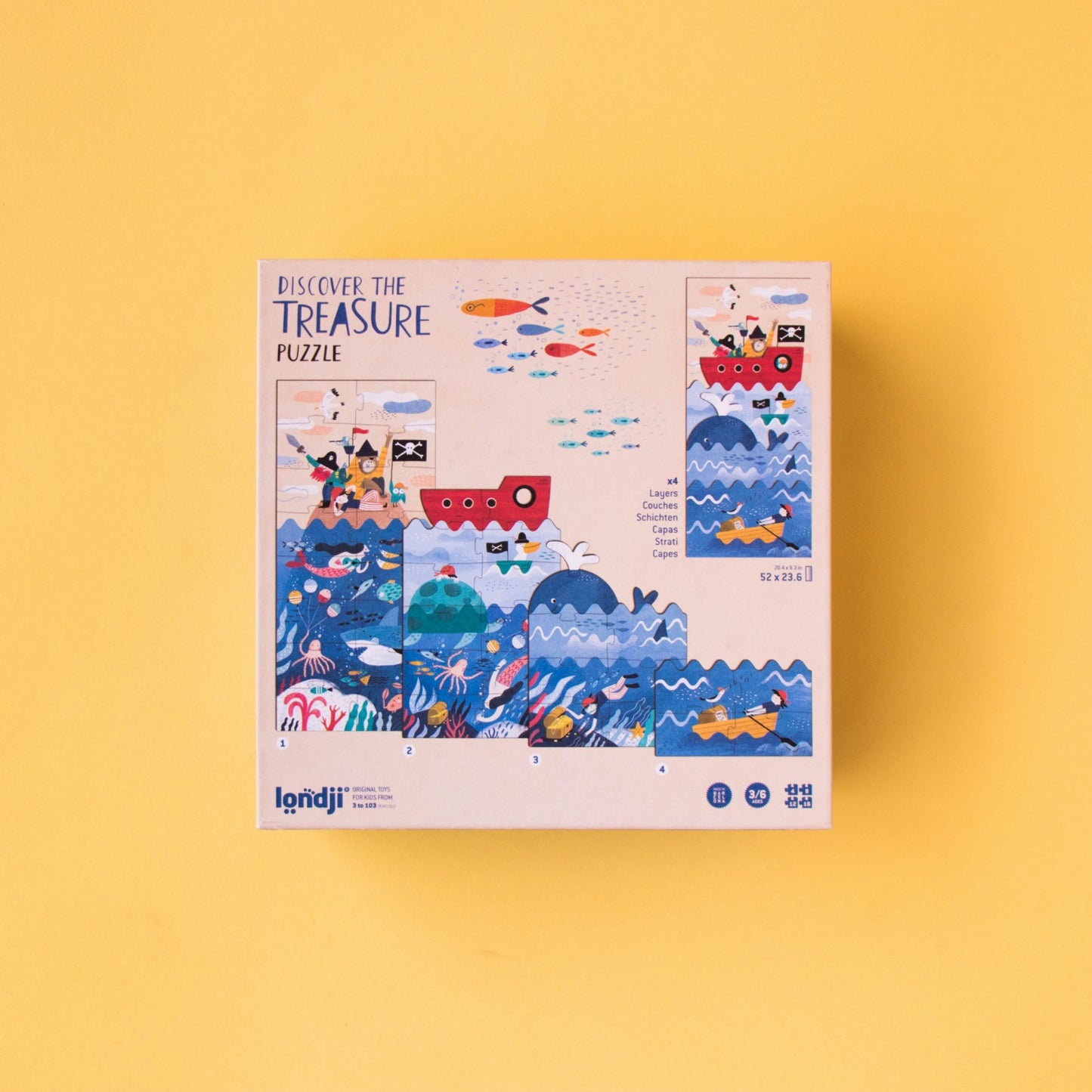 Londji DISCOVER THE TREASURE Jigsaw Puzzle | Perfect Jigsaw Puzzle for Kids 3 Years and Older | Box Back | BeoVERDE.ie