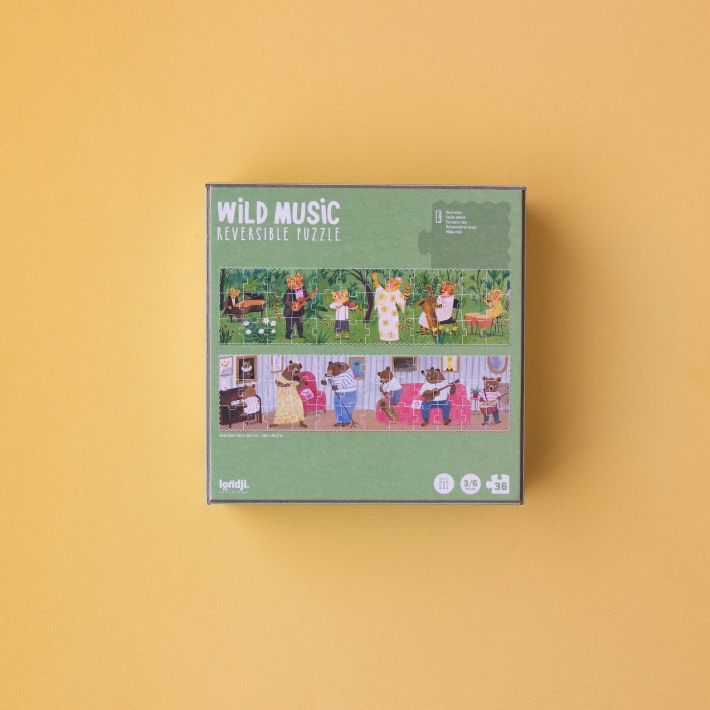 Londji WILD MUSIC Reversible Jigsaw Puzzle | Perfect Jigsaw Puzzle for Kids 3 Years and Older | Box Back | BeoVERDE.ie