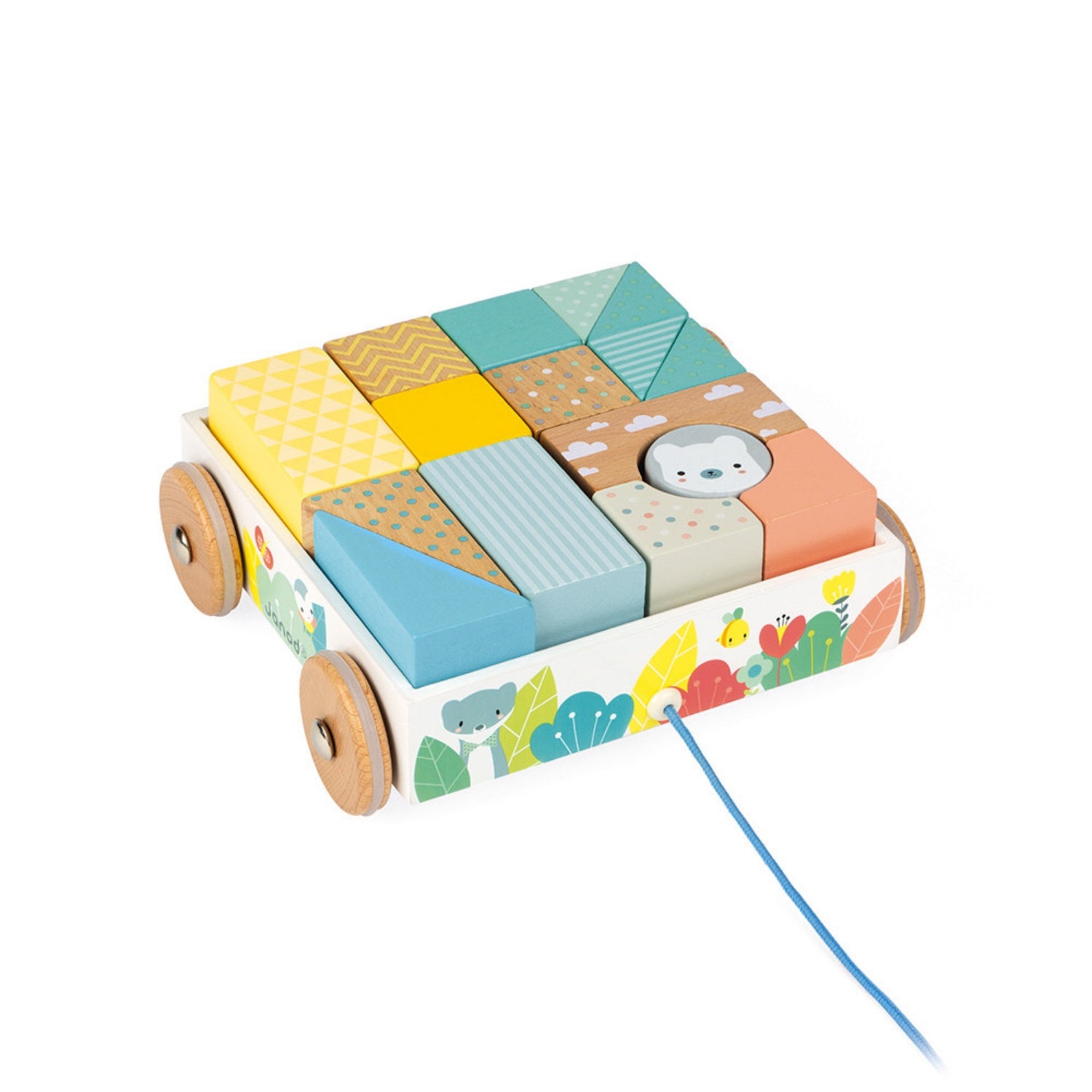 Janod Pure Pull-Along Blocks Cart Toddler Activity Toy