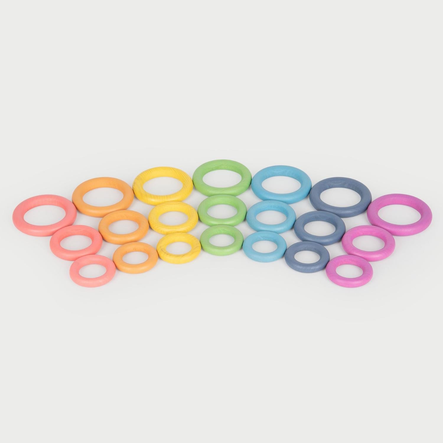 TickiT Rainbow Wooden Rings | Wooden Loose Parts | Open-Ended Toys | Front View | BeoVERDE.ie
