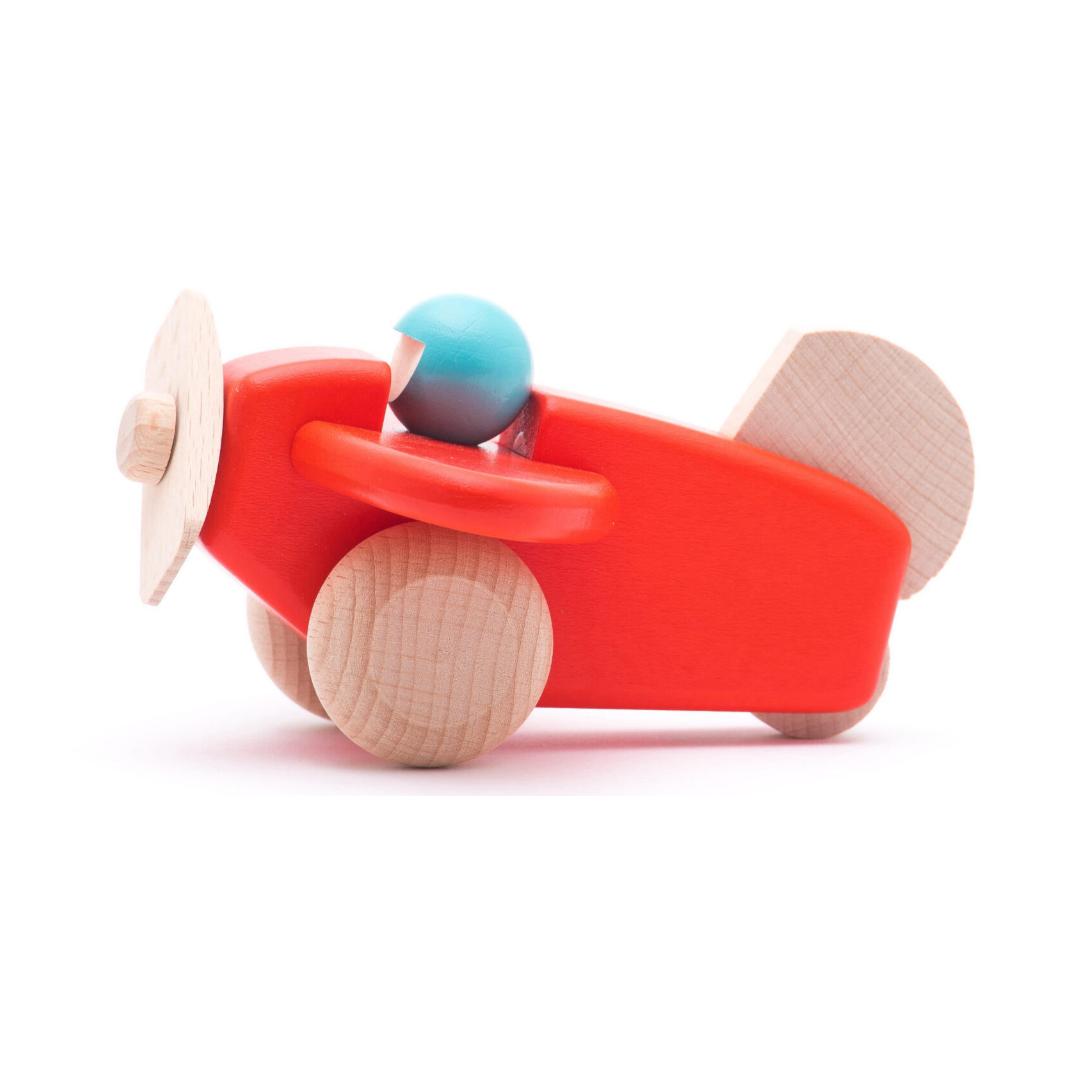 Coral Red Plane with Pilot | Wooden Activity Toy for Babies & Toddlers