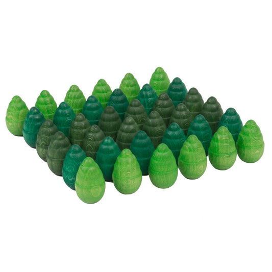 Grapat Mandala Little Trees | 36 Pieces in 3 Shades of Green | Natural Wooden Toys | Front View | BeoVERDE.ie