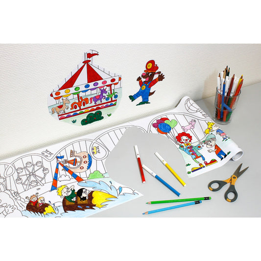 Self-Stick Colouring Book & Roll | Theme Park | Coloured Cut-outs Stuck to Wall | BeoVERDE.ie