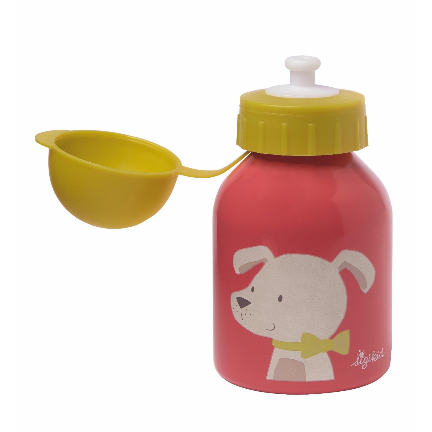 Sigikid Tiny Dog | Kids Water Bottle Stainless Steel | 250 ml | Front View – Cap Open | BeoVERDE.ie
