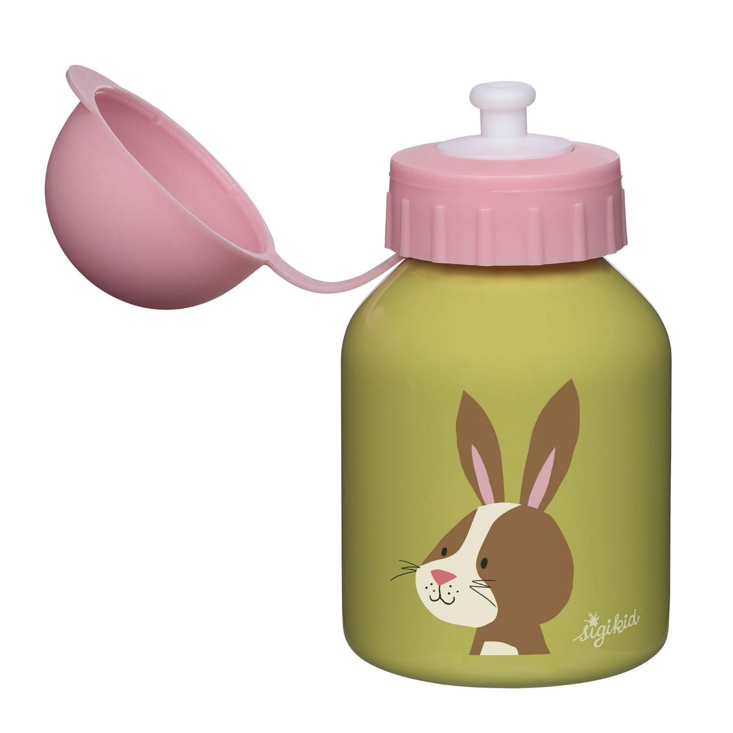 Sigikid Tiny Rabbit | Kids Water Bottle Stainless Steel | 250 ml | Front View – Cap Open | BeoVERDE.ie