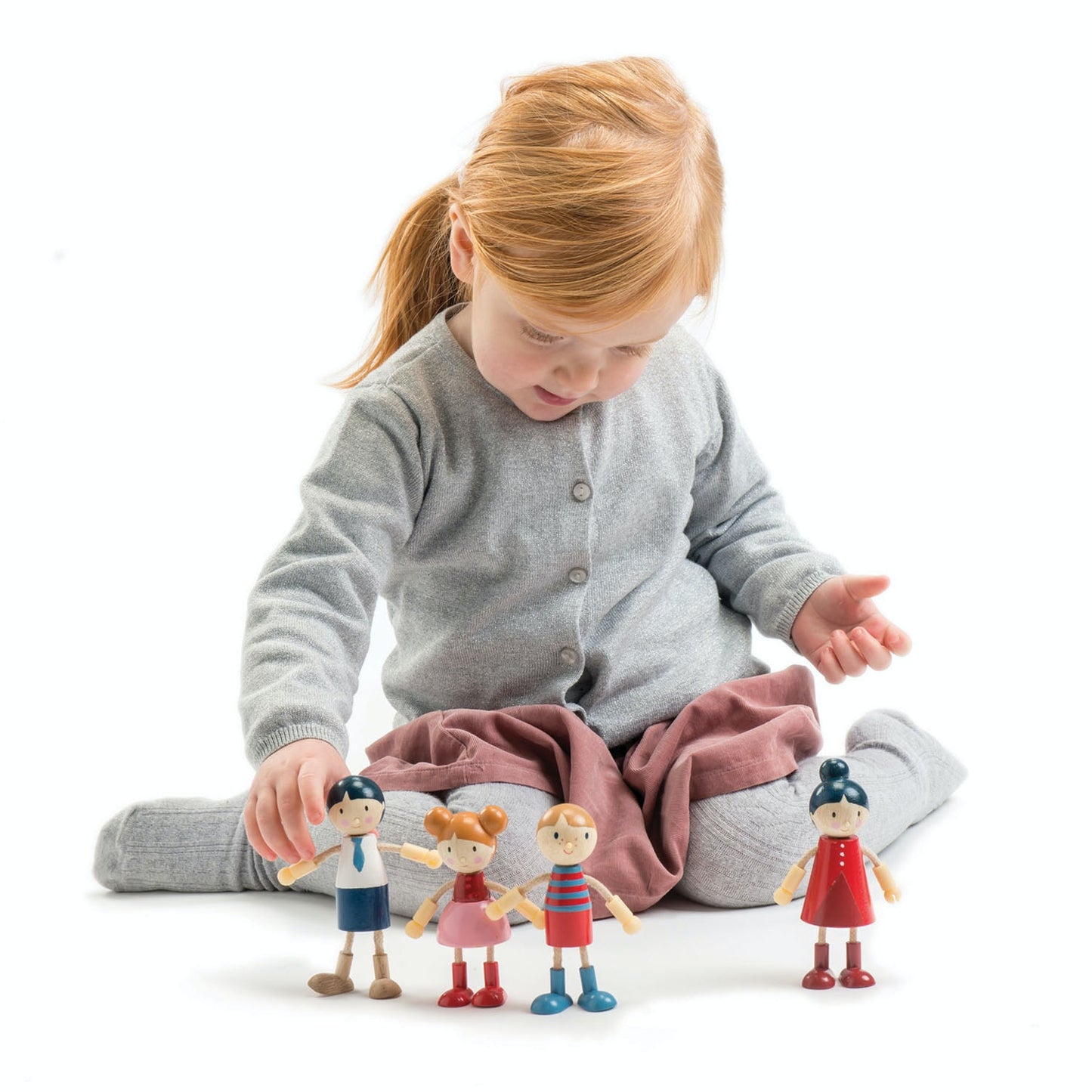Tender Leaf Toys Wooden Doll Family with Flexible Arms & Legs | Inspires Imaginative Play | Lifestyle – Girl Playing | BeoVERDE.ie