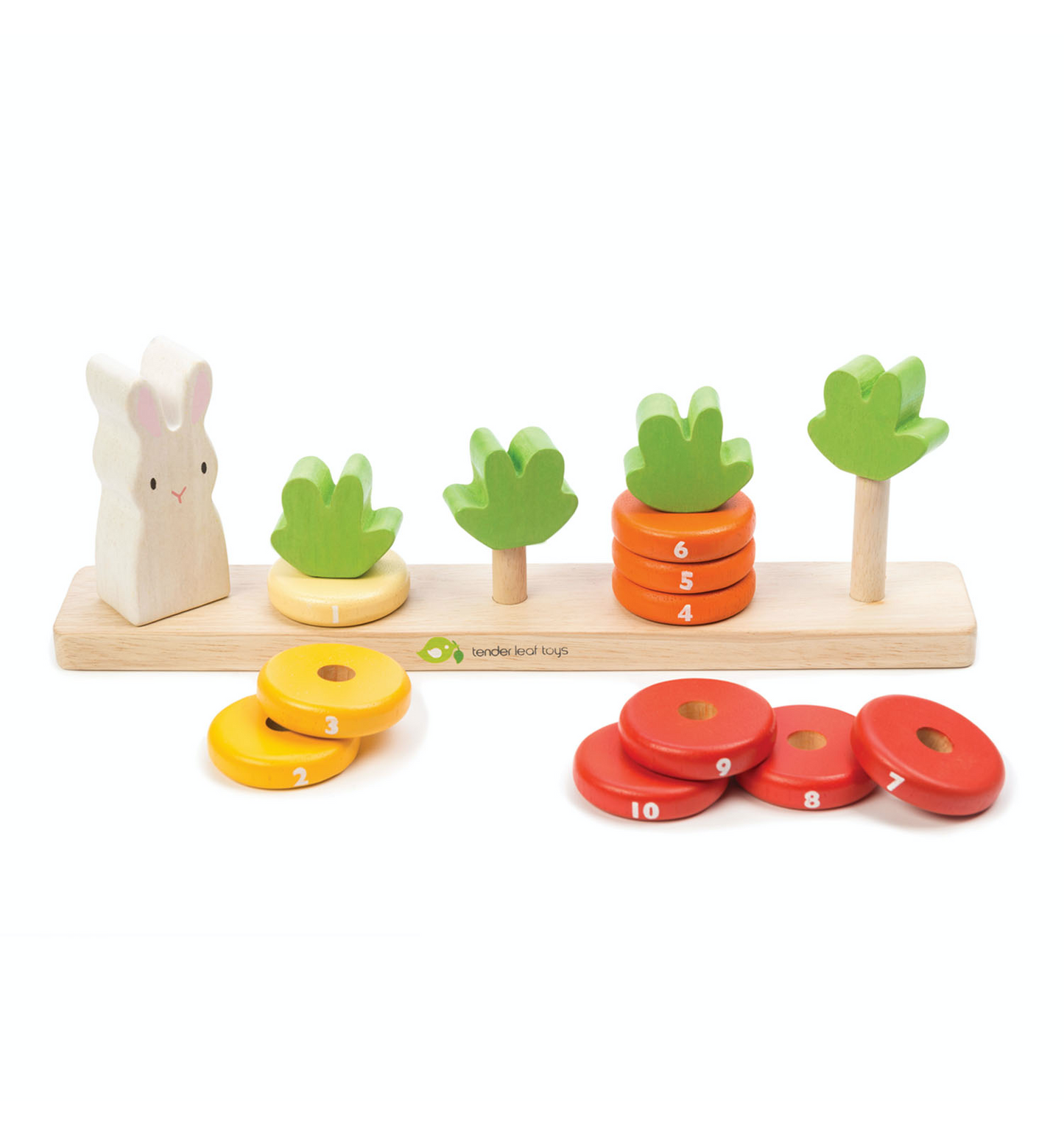Tender Leaf Counting Carrots | Hand-Crafted Wooden Educational Toy | Front View Selection | BeoVERDE.ie