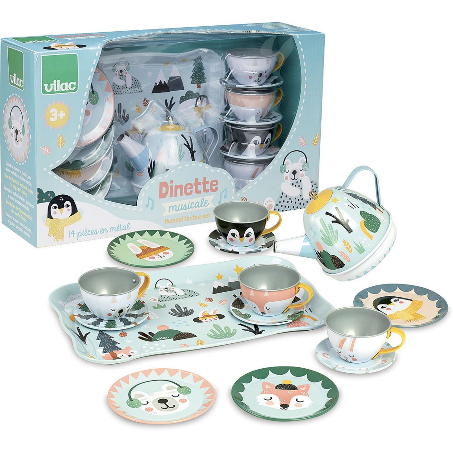 Vilac Musical Tea Set | Designed by Michelle Carlslund | Pretend Play Toy | Front View and Packaging | BeoVERDE.ie