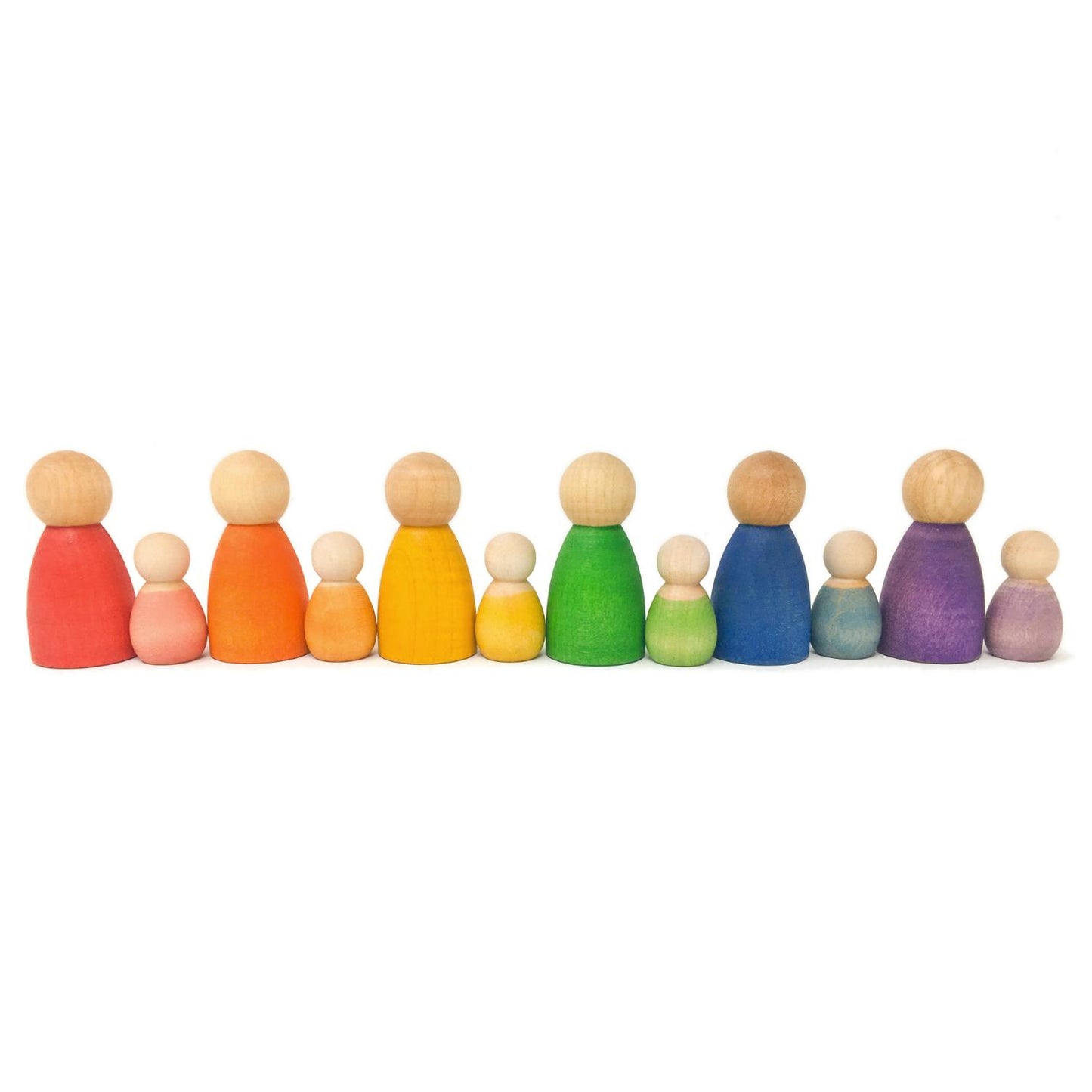 Grapat 6 Baby Nins | Wooden Toys | Open-Ended Play | Baby Nins Lined Up with Nins | BeoVERDE.ie