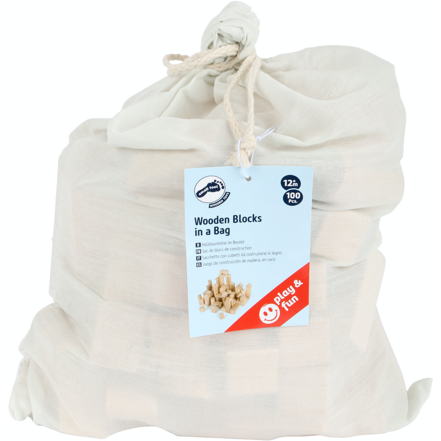 Small Foot Natural Wooden Building Blocks In A Bag | 100 Blocks In Bag | BeoVERDE.ie