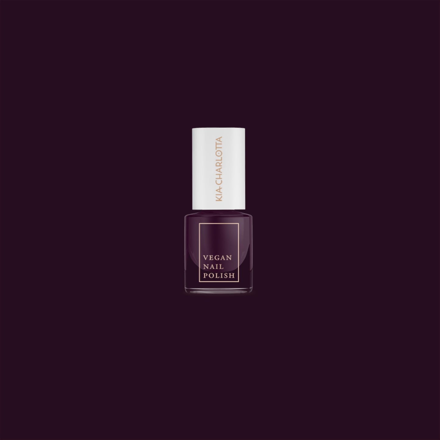 KIA CHARLOTTA Nail Polish Intelligent | Dark Purple Plum | Vegan Cruelty-Free 14-Free | Bottle & Coloured Background | BeoVERDE.ie