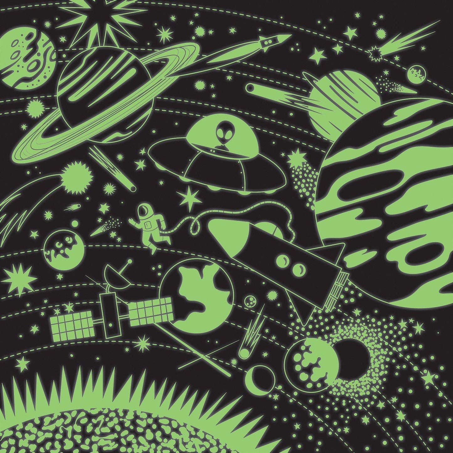 Space Illuminated | 500 Piece Glow-In-The-Dark Family Jigsaw Puzzle | Completed Jigsaw Puzzle Glowing in the Dark | BeoVERDE.ie