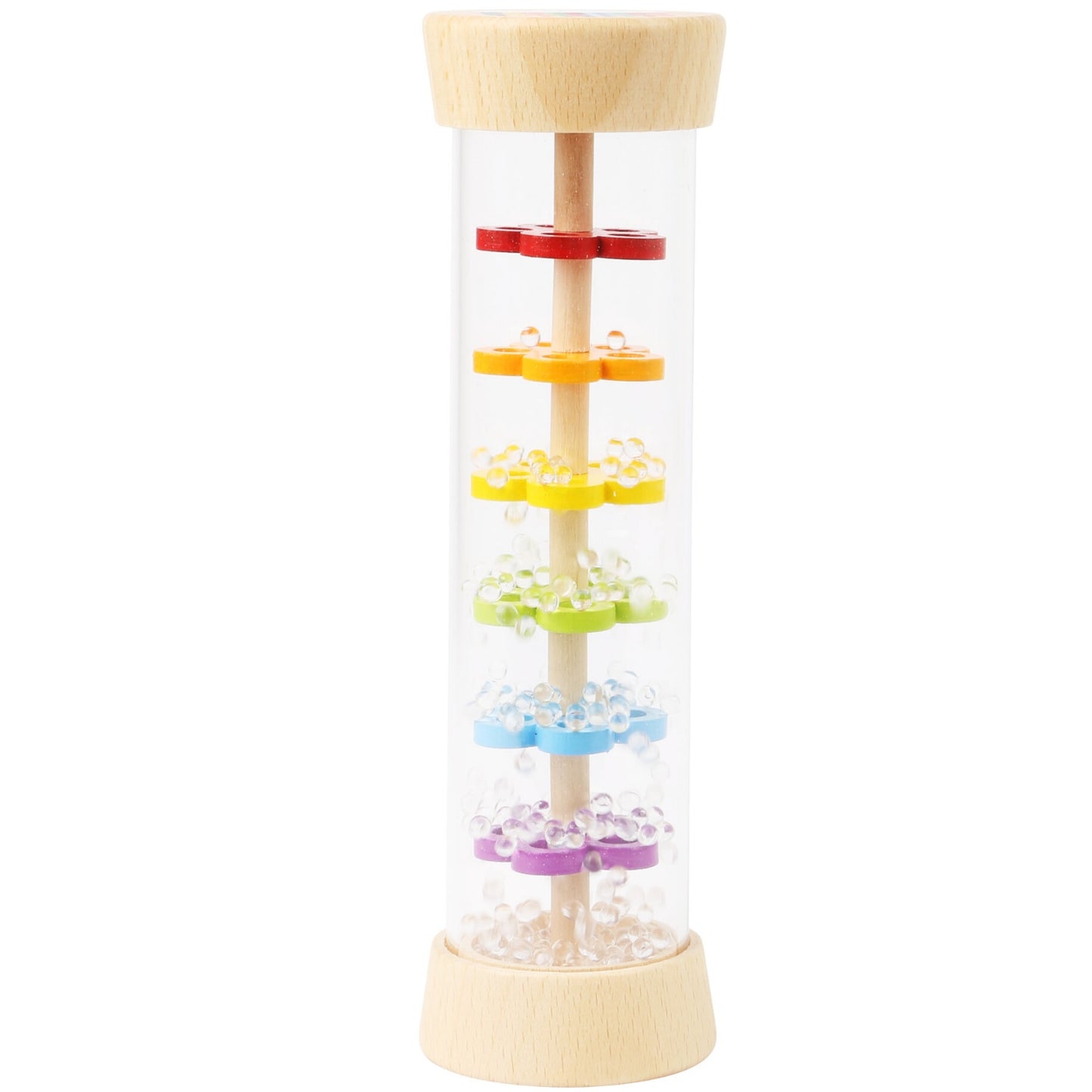 Small Foot Rainbow Rainmaker Rattle | Baby & Toddler Activity Toy | Front View - Beads on Flowers | BeoVERDE.ie