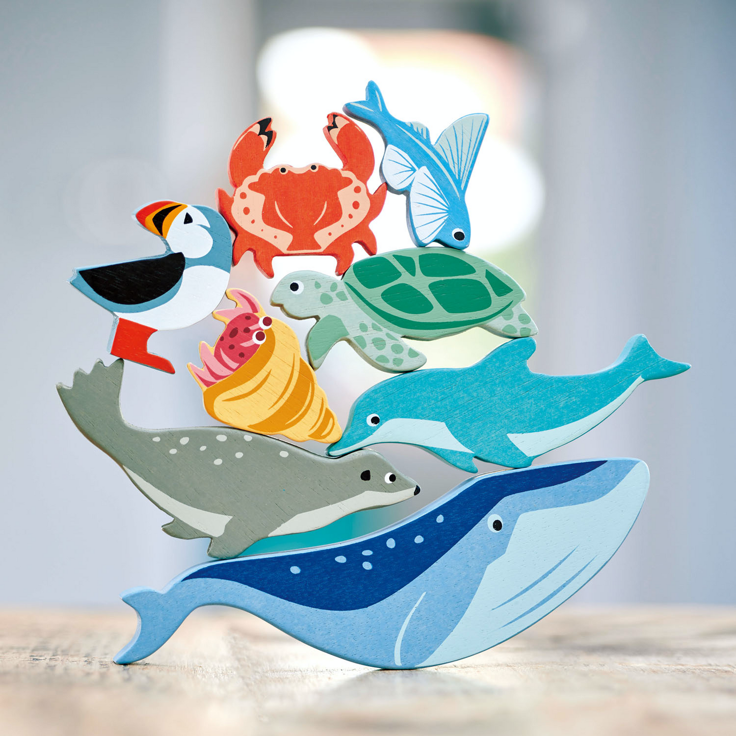 Tender Leaf 10 Coastal Animals & Shelf Set | Hand-Crafted Wooden Animal Toys | Woodland Animals Collection | BeoVERDE.ie