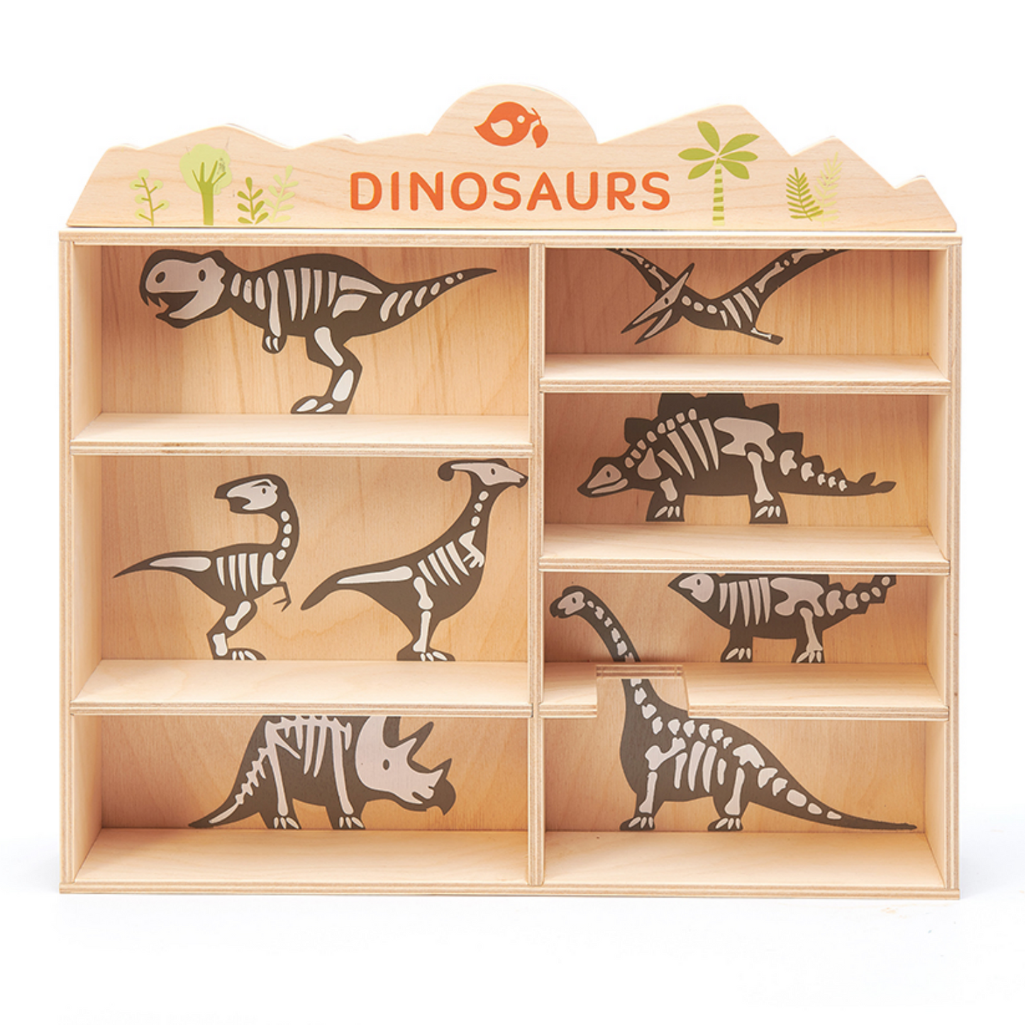 Tender Leaf 8 Dinosaurs & Shelf Set | Hand-Crafted Wooden Animal Toys | Empty Shelf |BeoVERDE.ie