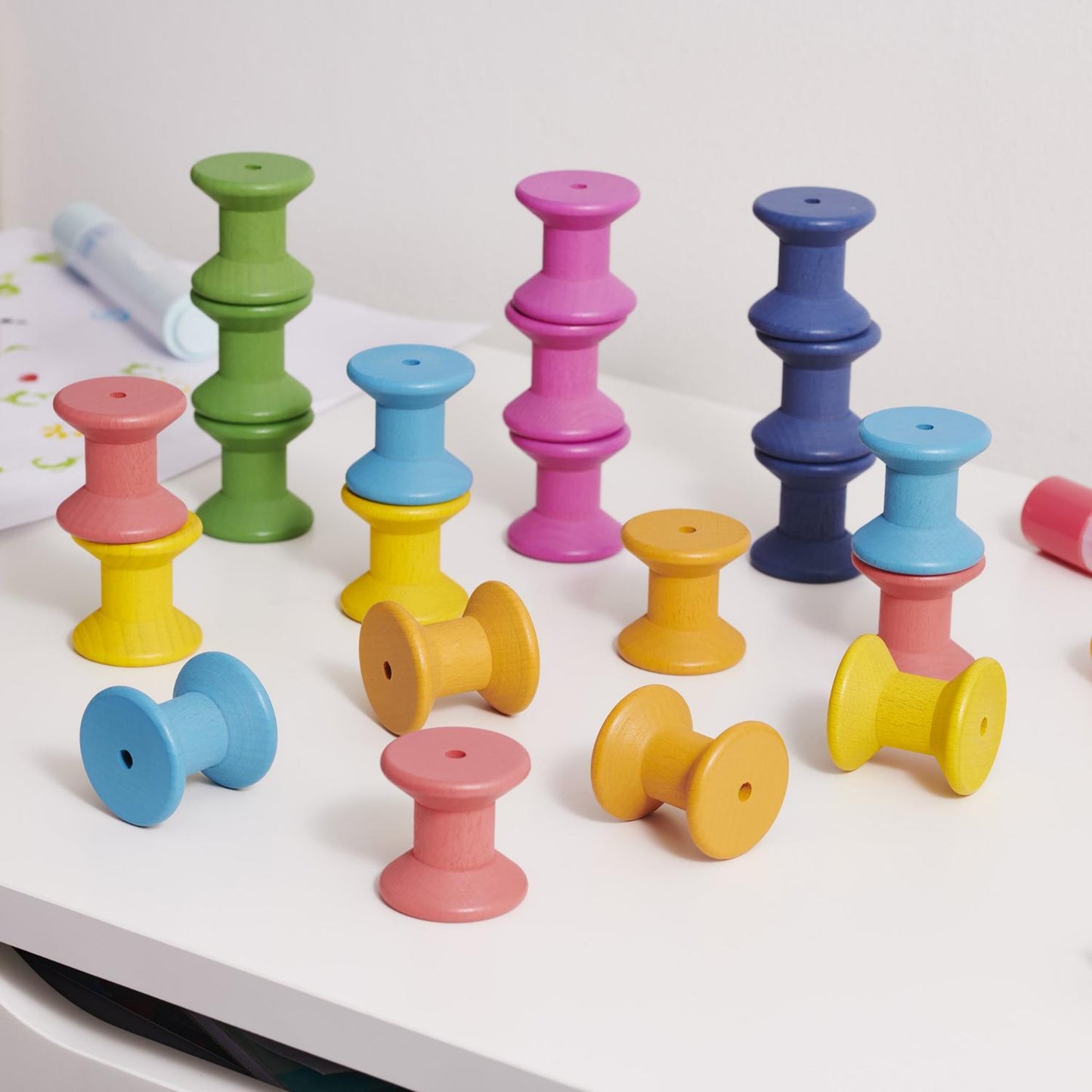 Rainbow Wooden Spools | Wooden Loose Parts | Open-Ended Toys