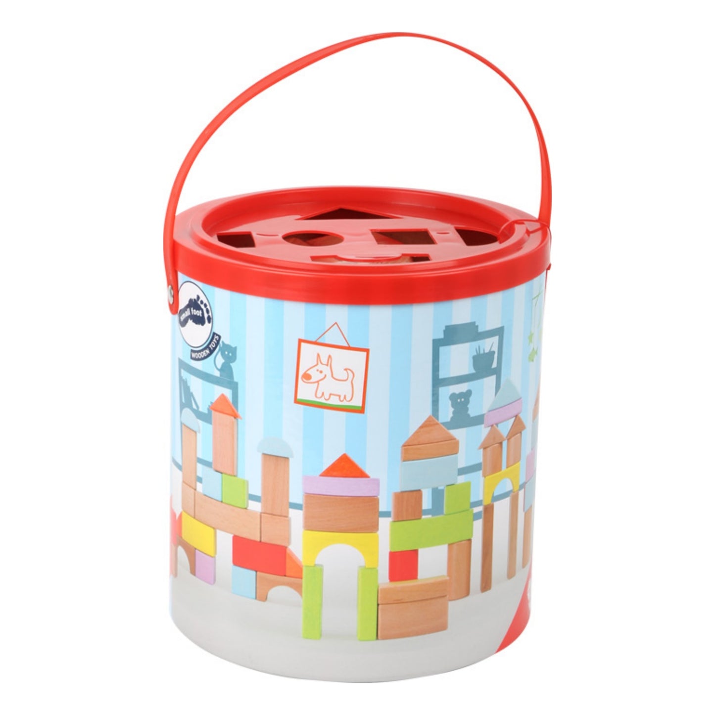 Small Foot Coloured Wooden Building Blocks | Cardboard Drum with 75 Wooden Blocks | Toddler Activity Toy | BeoVERDE Ireland