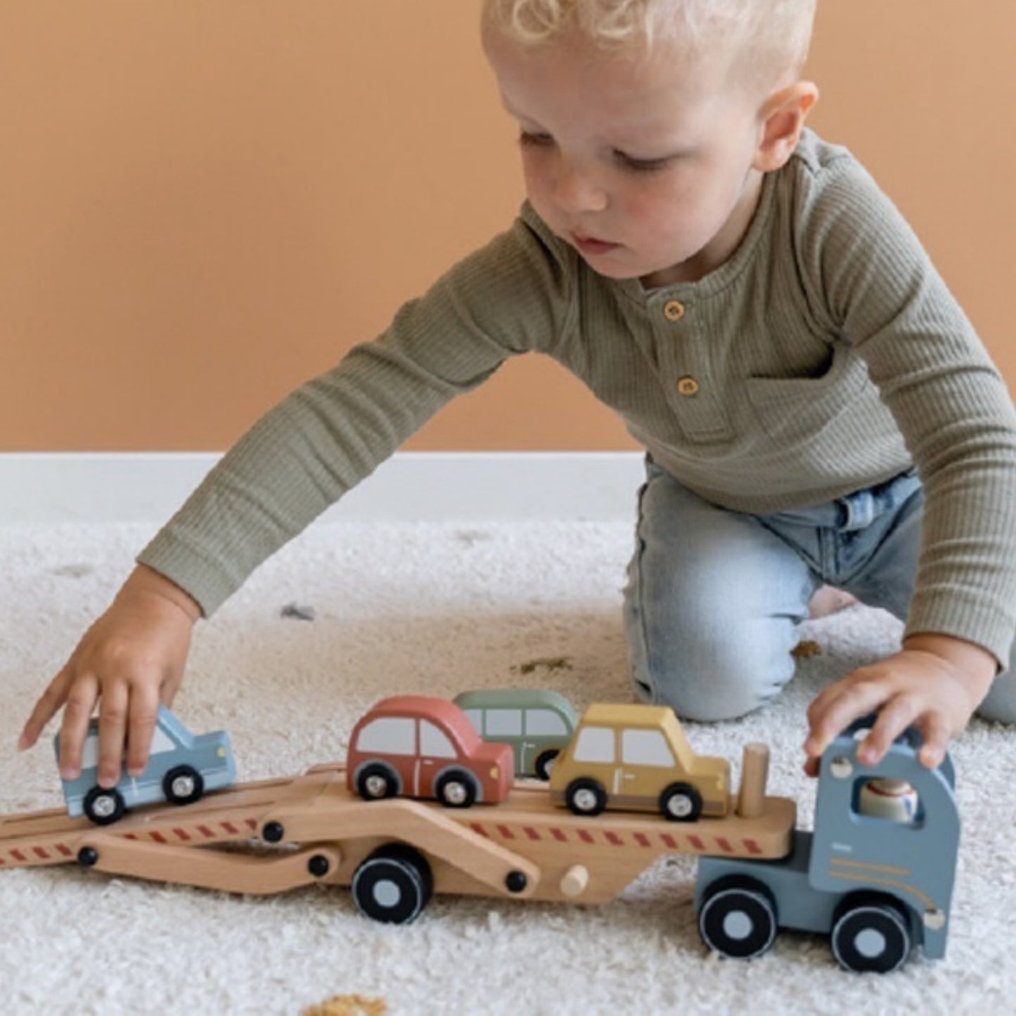 Little Dutch Car Transporter with 4 Cars & Driver | Wooden Toy | BeoVERDE Ireland